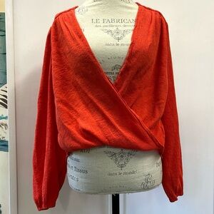 Free People Check On It Wrap Top orange size small